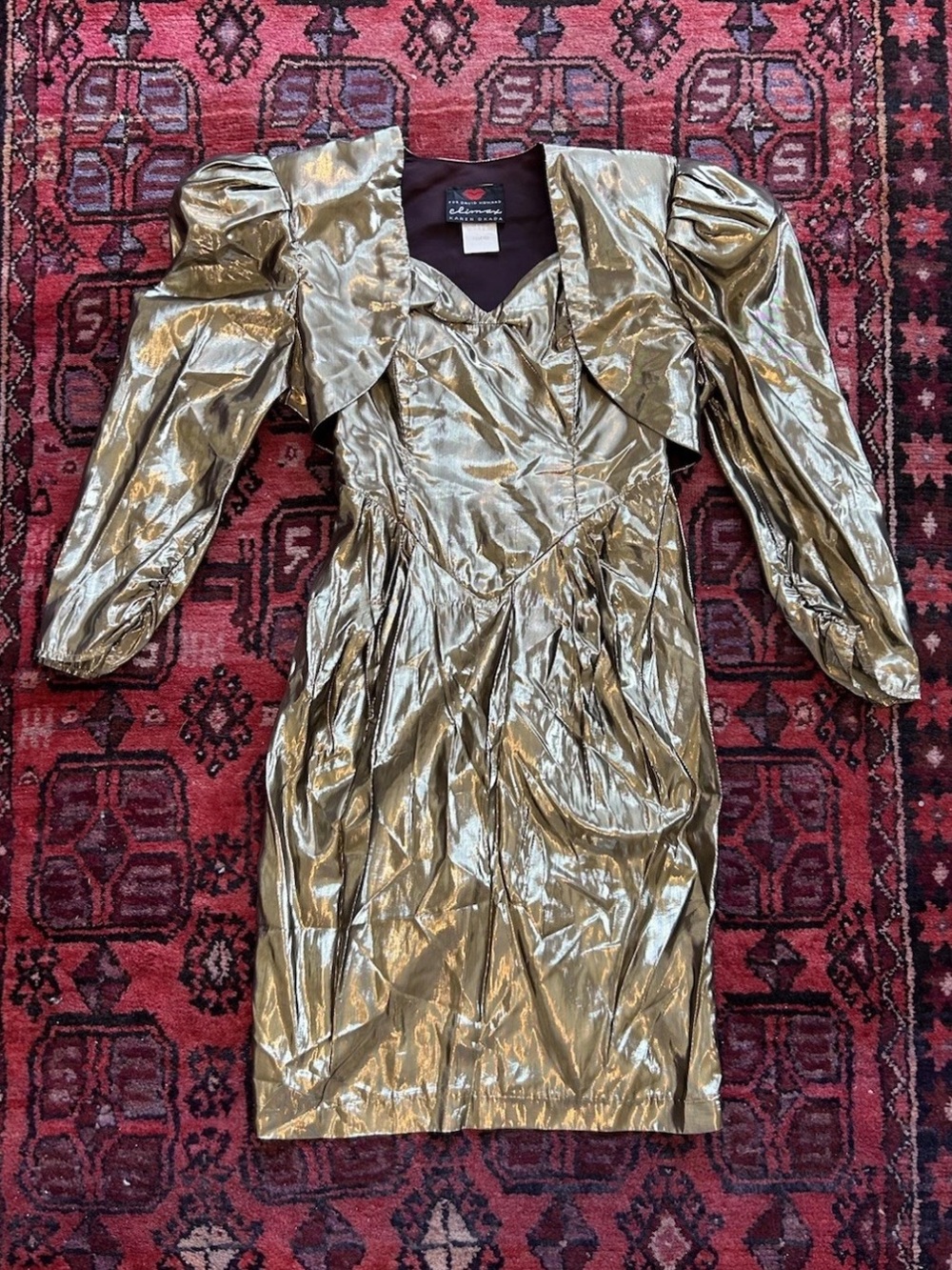 Vintage 80s Gold Lame Metallic Dress Bolero Set USA Made Small Glam Rock